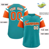 Custom Aqua Orange Contrast Raglan Sleeves Authentic Baseball Jersey
