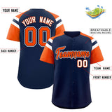 Custom Navy Orange Contrast Raglan Sleeves Authentic Baseball Jersey