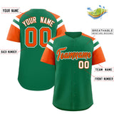 Custom Kelly Green Orange Contrast Raglan Sleeves Authentic Baseball Jersey
