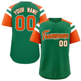 Custom Kelly Green Orange Contrast Raglan Sleeves Authentic Baseball Jersey