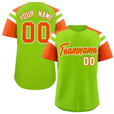 Custom Neon Green Orange Contrast Raglan Sleeves Authentic Baseball Jersey