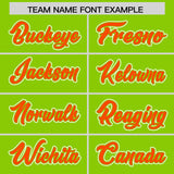 Custom Neon Green Orange Contrast Raglan Sleeves Authentic Baseball Jersey