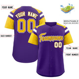Custom Purple Gold Contrast Raglan Sleeves Authentic Baseball Jersey