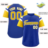Custom Royal Gold Contrast Raglan Sleeves Authentic Baseball Jersey