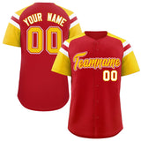 Custom Red Gold Contrast Raglan Sleeves Authentic Baseball Jersey
