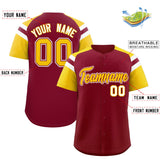 Custom Crimson Gold Contrast Raglan Sleeves Authentic Baseball Jersey