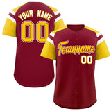 Custom Crimson Gold Contrast Raglan Sleeves Authentic Baseball Jersey