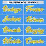 Custom Powder Blue Gold Contrast Raglan Sleeves Authentic Baseball Jersey