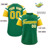 Custom Kelly Green Gold Contrast Raglan Sleeves Authentic Baseball Jersey