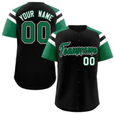 Custom Black Kelly Green Contrast Raglan Sleeves Authentic Baseball Jersey