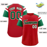 Custom Red Kelly Green Contrast Raglan Sleeves Authentic Baseball Jersey
