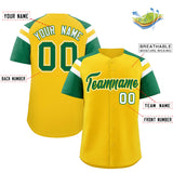 Custom Gold Kelly Green Contrast Raglan Sleeves Authentic Baseball Jersey