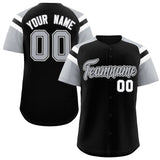 Custom Black Silver Contrast Raglan Sleeves Authentic Baseball Jersey