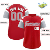 Custom Red Silver Contrast Raglan Sleeves Authentic Baseball Jersey