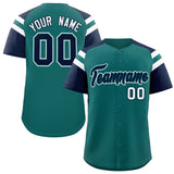 Custom Aqua Navy Contrast Raglan Sleeves Authentic Baseball Jersey