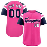 Custom Pink Navy Contrast Raglan Sleeves Authentic Baseball Jersey