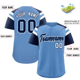 Custom Light Blue Navy Contrast Raglan Sleeves Authentic Baseball Jersey