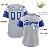 Custom Silver Royal Contrast Raglan Sleeves Authentic Baseball Jersey