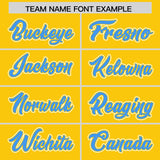 Custom Gold Powder Blue Contrast Raglan Sleeves Authentic Baseball Jersey