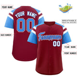 Custom Crimson Powder Blue Contrast Raglan Sleeves Authentic Baseball Jersey