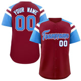 Custom Crimson Powder Blue Contrast Raglan Sleeves Authentic Baseball Jersey