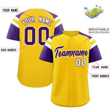 Custom Gold Purple Contrast Raglan Sleeves Authentic Baseball Jersey