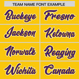 Custom Gold Purple Contrast Raglan Sleeves Authentic Baseball Jersey