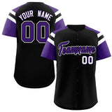 Custom Black Purple Contrast Raglan Sleeves Authentic Baseball Jersey