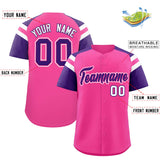 Custom Pink Purple Contrast Raglan Sleeves Authentic Baseball Jersey