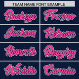 Custom Navy Pink Contrast Raglan Sleeves Authentic Baseball Jersey