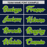 Custom Navy Neon Green Contrast Raglan Sleeves Authentic Baseball Jersey