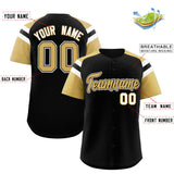 Custom Black Old Gold Contrast Raglan Sleeves Authentic Baseball Jersey