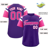 Custom Purple Pink Contrast Raglan Sleeves Authentic Baseball Jersey
