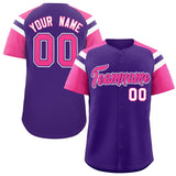 Custom Purple Pink Contrast Raglan Sleeves Authentic Baseball Jersey