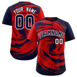 Custom Red Navy Swirl Graffiti Pattern Authentic Baseball Jersey