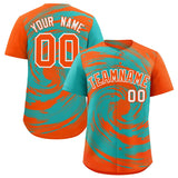Custom Aqua Orange Swirl Graffiti Pattern Authentic Baseball Jersey