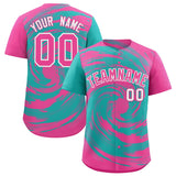 Custom Aqua Pink Swirl Graffiti Pattern Authentic Baseball Jersey