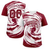Custom White Crimson Swirl Graffiti Pattern Authentic Baseball Jersey