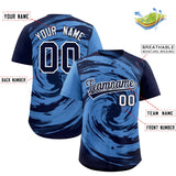 Custom Light Blue Navy Swirl Graffiti Pattern Authentic Baseball Jersey