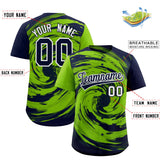Custom Neon Green Navy Swirl Graffiti Pattern Authentic Baseball Jersey