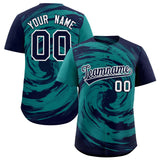 Custom Aqua Navy Swirl Graffiti Pattern Authentic Baseball Jersey