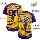 Custom Gold Purple Swirl Graffiti Pattern Authentic Baseball Jersey
