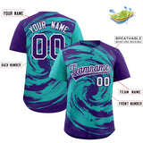 Custom Aqua Purple Swirl Graffiti Pattern Authentic Baseball Jersey