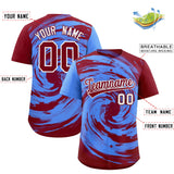 Custom Powder Blue Crimson Swirl Graffiti Pattern Authentic Baseball Jersey