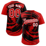 Custom Black Red Swirl Graffiti Pattern Authentic Baseball Jersey