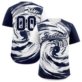Custom White Navy Swirl Graffiti Pattern Authentic Baseball Jersey