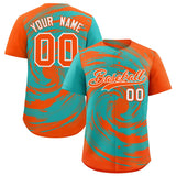 Custom Aqua Orange Swirl Graffiti Pattern Authentic Baseball Jersey