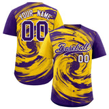Custom Gold Purple Swirl Graffiti Pattern Authentic Baseball Jersey