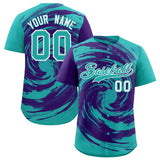 Custom Purple Aqua Swirl Graffiti Pattern Authentic Baseball Jersey