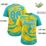 Custom Gold Aqua Swirl Graffiti Pattern Authentic Baseball Jersey